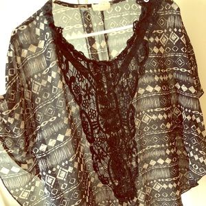 Black and Tan Embroidered Top